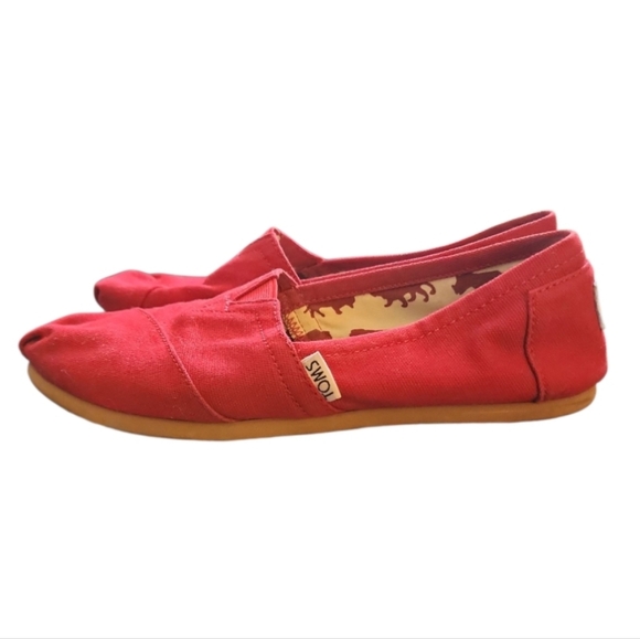 TOMS Alpargata Heritage Red Canvas Slip-On Shoes Womens 8 Classic Comfort Flats - Picture 4 of 7